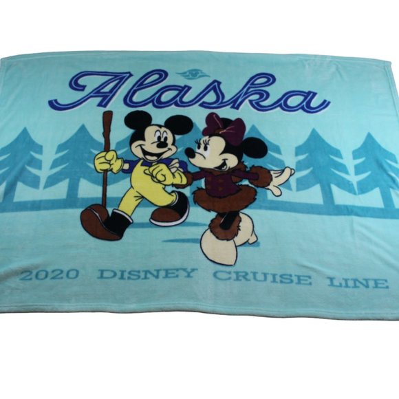 2020 Disney Cruise Line Alaska Mickey Minnie Mouse Soft Fleece Blanket Blue RARE - Picture 1 of 7